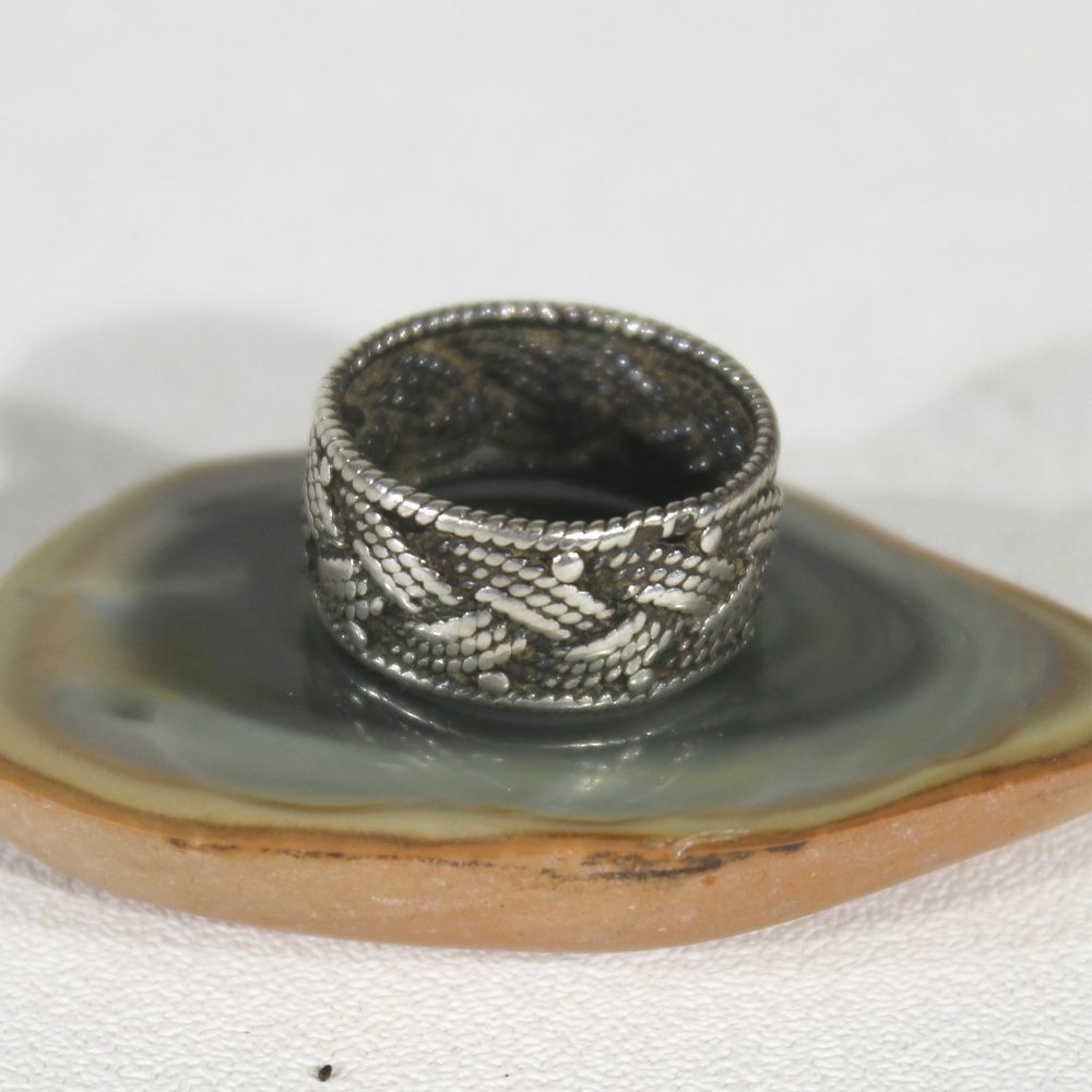 Vintage Weave Pattern Sterling Silver Ring - Size… - image 1